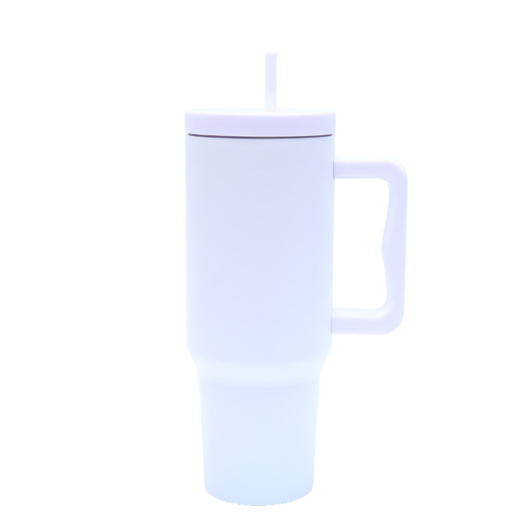 40 oz. Stainless Steel Modern Tumbler with Handle & Straw - White-0