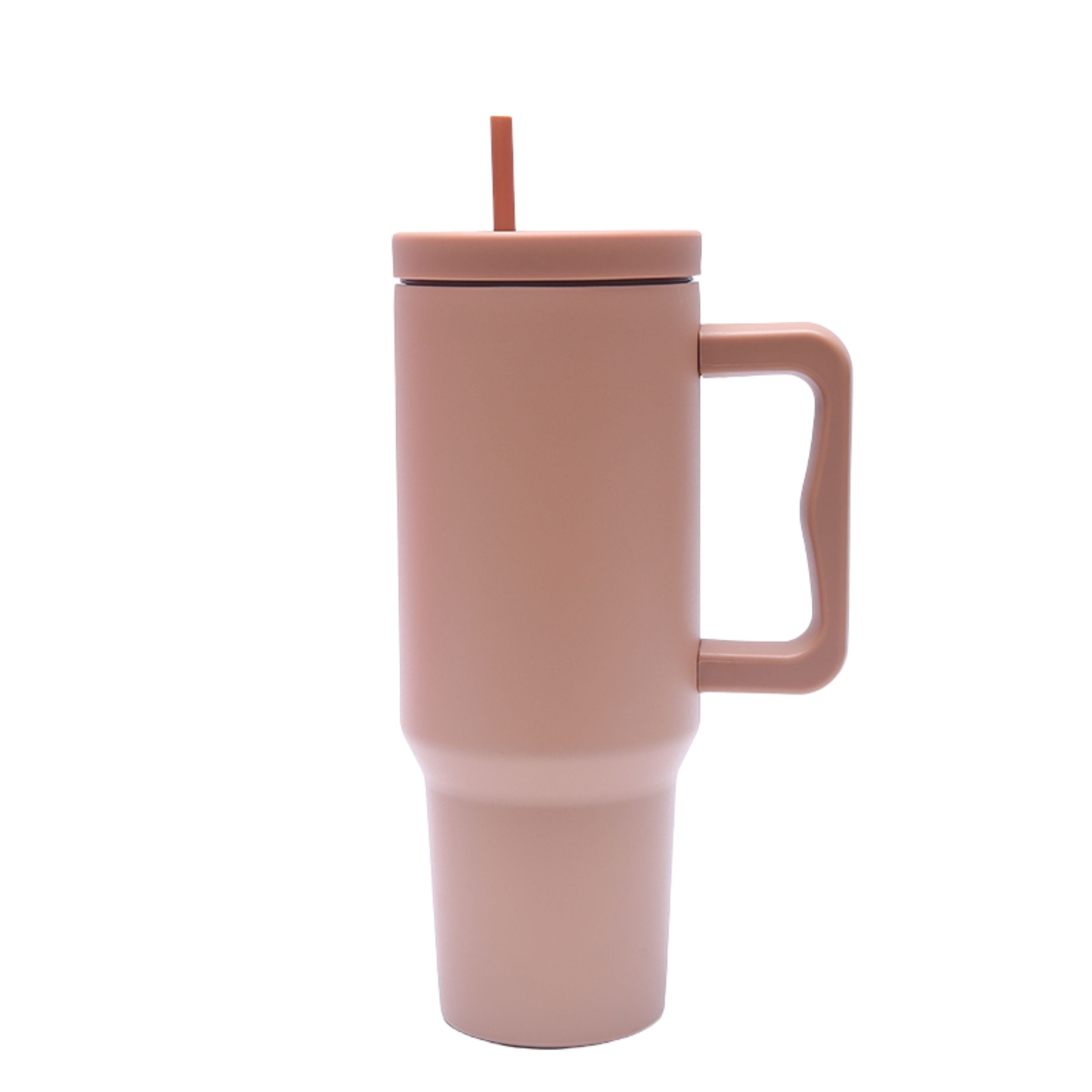 40 oz. Stainless Steel Modern Tumbler with Handle & Straw - Tan-0