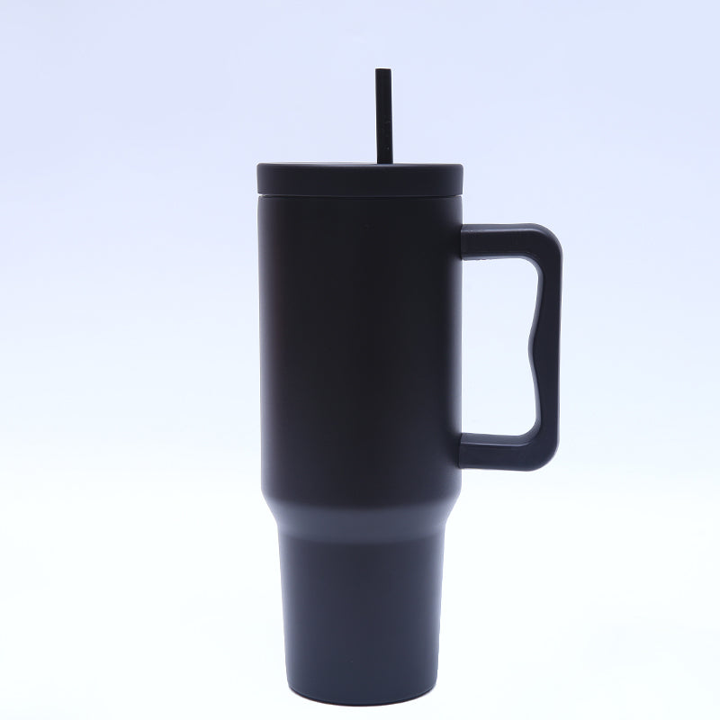 40 oz. Stainless Steel Modern Tumbler with Handle & Straw - Black-1