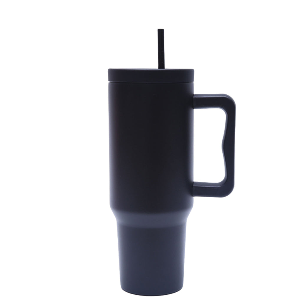 40 oz. Stainless Steel Modern Tumbler with Handle & Straw - Black-0
