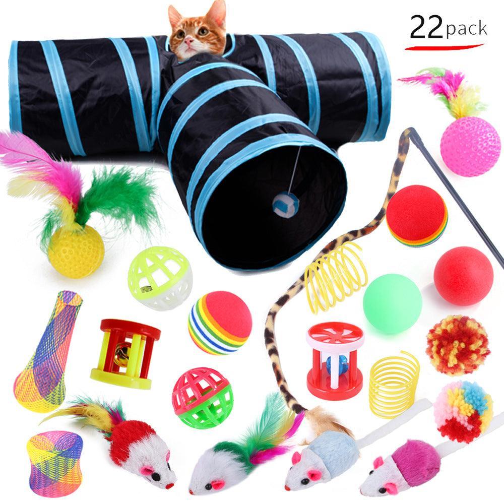 22-Piece Funny Cat Toy Set With Cat Tunnel - Interactive Pet Toys For Endless Fun-3