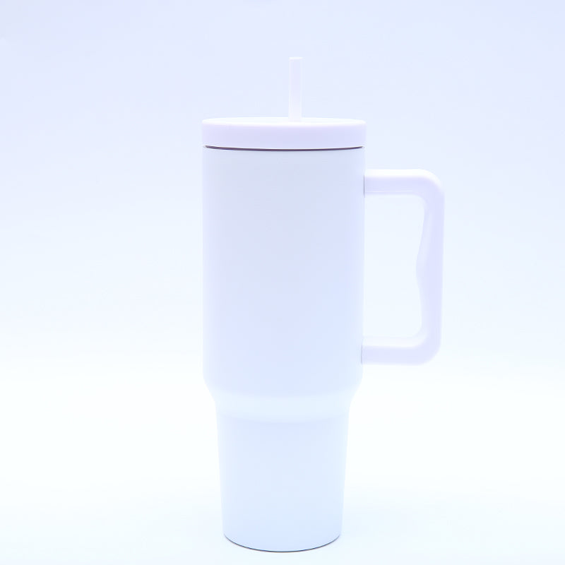 40 oz. Stainless Steel Modern Tumbler with Handle & Straw - White-1